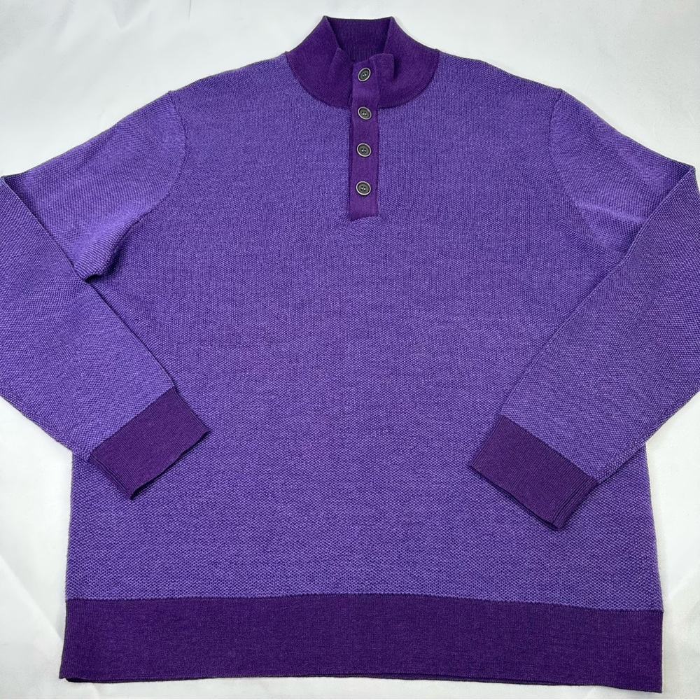 UNTUCKit Sweater Mens XL SORENSEN Pullover Purple 100% Merino Wool Cross Stitch